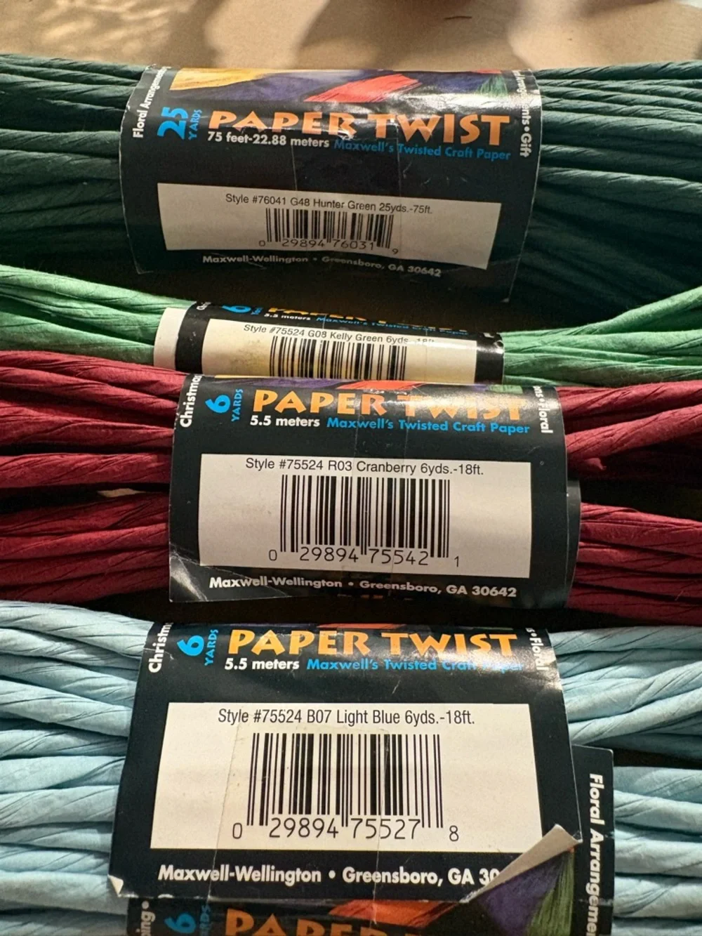 Paper Twist Twisted Craft Paper Rolls - - Green, Dark Green, Red, Light Blue